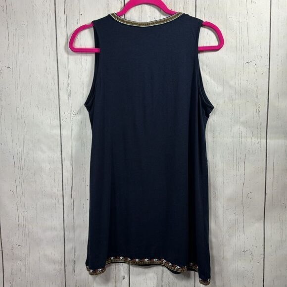 J Jill Navy Blue Embroidered Boho Sleeveless Cotton Blend Summer Casual Top - Picture 13 of 13